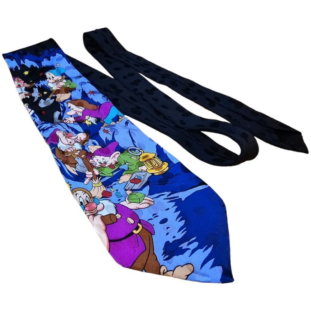 ✨ Disney Store Seven Dwarfs Silk Tie | Black Blue Novelty Tie | Disney